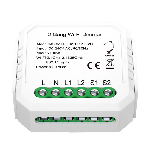 ST9000.500.02C WI-FI реле 2 канала, 2x150W,IP20, L46xW46xH18,230V, Белый AROUND