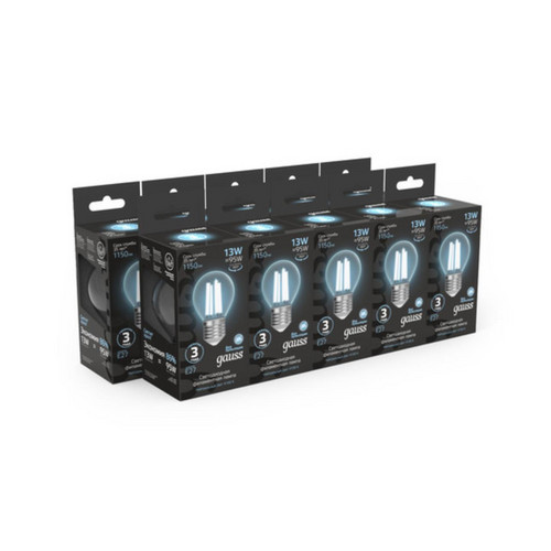 105802213 Лампа Gauss Filament Шар 13W 1150lm 4100К Е27 LED 1/10/50