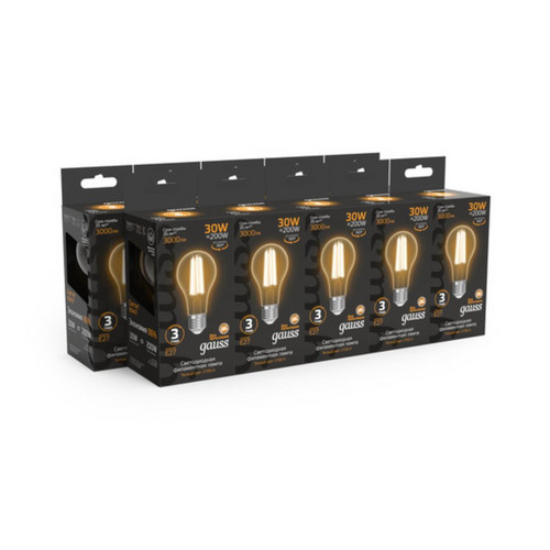 102902130 Лампа Gauss Filament А70 30W 3000lm 2700К Е27 LED 1/10/40