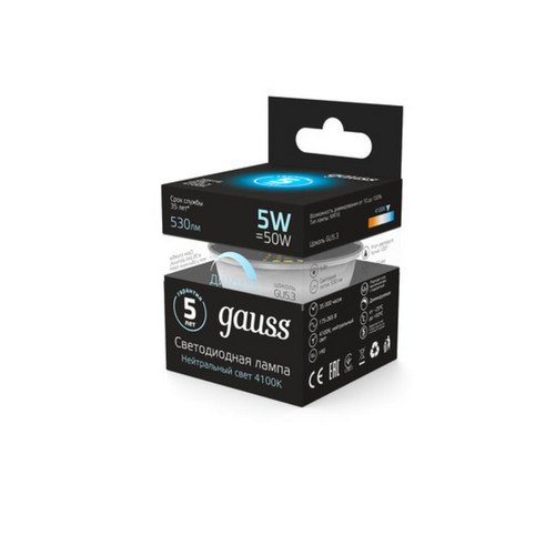 101505205-D Лампа Gauss LED MR16 GU5.3-dim 5W 530lm 4100K  диммируемая 1/10/100
