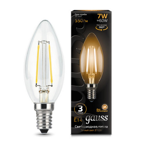 103801107 Лампа Gauss LED Filament Свеча E14 7W 550lm 2700К 1/10/50