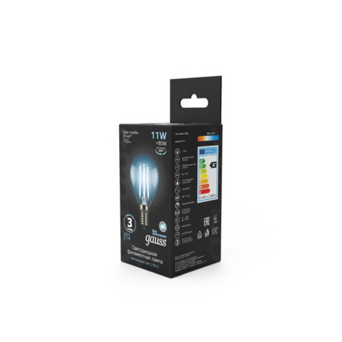 105801211 Лампа Gauss Filament Шар 11W 750lm 4100К Е14 LED 1/10/50