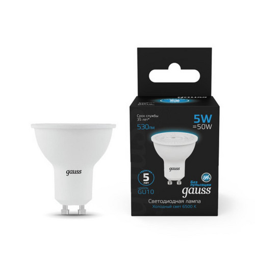 101506305 Лампа Gauss MR16 5W 530lm 6500K GU10 LED 1/10/100