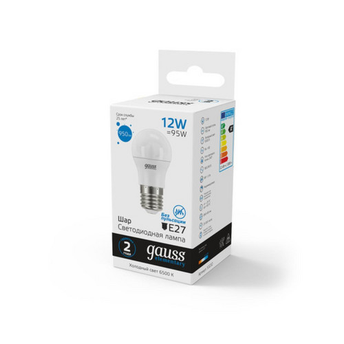 53232 Лампа Gauss Elementary Шар 12W 950lm 6500K Е27 LED 1/10/100