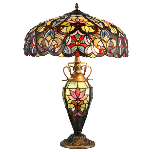 825-804-03 VELANTE Стиль Tiffany светильник настольный E27, 2x60W + E14, 1x25W