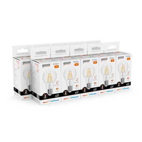 22211 Лампа Gauss Filament Elementary А60 11W 910lm 2700К Е27 LED 1/10/50