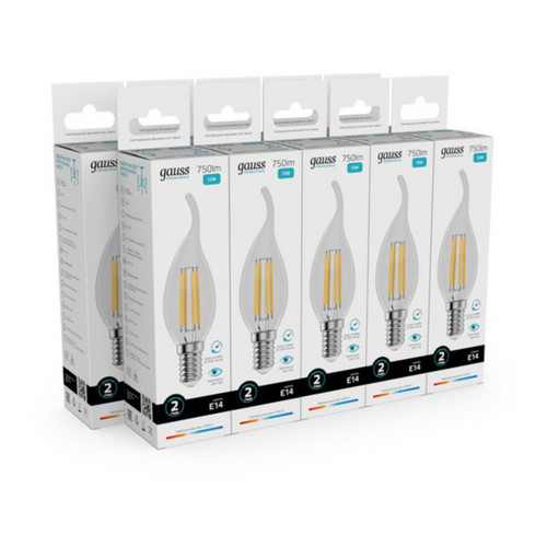 42122 Лампа Gauss Filament Elementary Свеча на ветру 12W 750lm 4100К Е14 LED 1/10/100