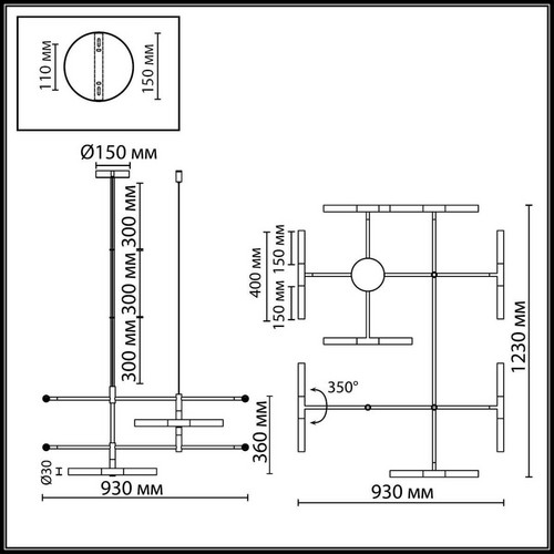 4306/16 HIGHTECH ODL26 Потолочный светильник бронзовый/акрилл/металл IP20  G9 40W *16 180°  220V SOHO