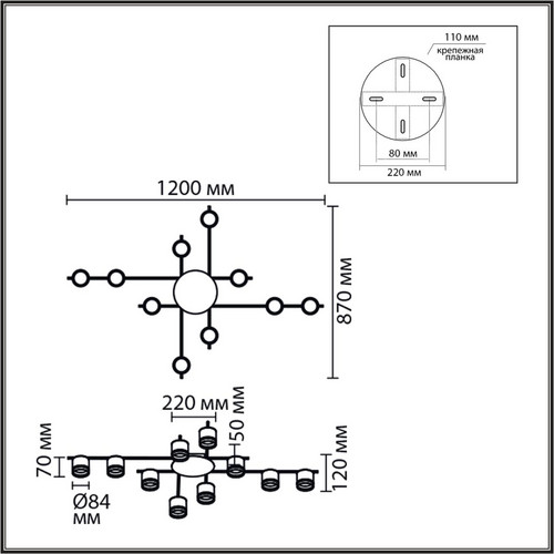 8304/10C COMFI золотой/черный, металл/акрил Светильник потолочный GX53 LED 10*7W 220V BENUA