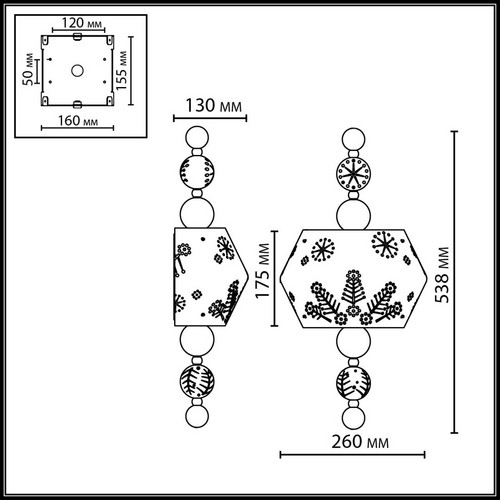 5444/1WA PENDANT ODL_EX26 бежевый/античная бронза/металл/керамика Бра E14 2*40W KARELIA