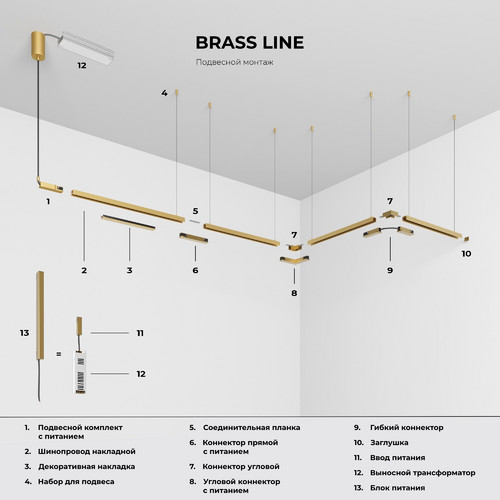 Brass Line  Декоративная накладка для шинопровода 20см латунь 85232/00