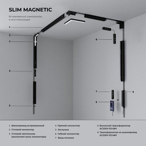 Slim Magnetic Шинопровод встраиваемый под ГКЛ 12,5мм (черный) (3м) 85208/00 85208/00