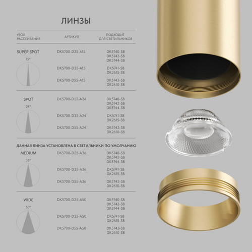 Линза ?35mm, угол рассеивания света 50° для светильников SHINE DK5741/DK2615, поликарбонат