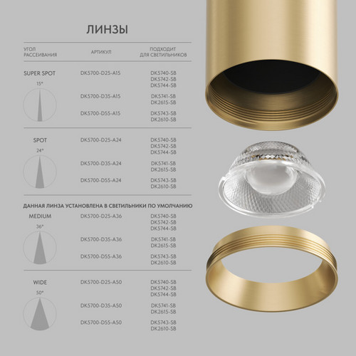 Линза ?55mm, угол рассеивания света 50° для светильников SHINE DK5743/DK2610, поликарбонат