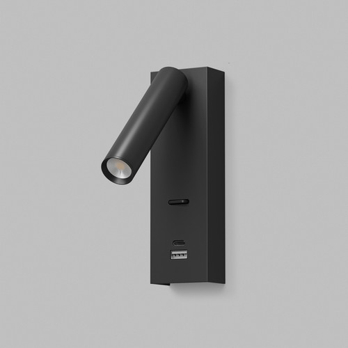 Светильник настенный CHARGELUX, USB-A , 3Вт, 3000К, алюминий, черный