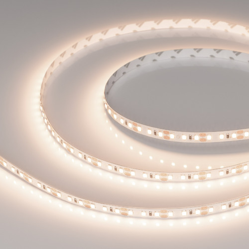 Светодиодная лента RT-A120-8mm 12V Warm3500 (9.6 W/m, IP20, 2835, 5m) (Arlight, Открытый) (034446)