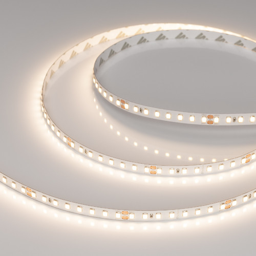 Светодиодная лента RT-A128-8mm 24V Warm3500 (9.6 W/m, IP20, 2835, 5m) (Arlight, высок.эфф.150 лм/Вт) (038757)